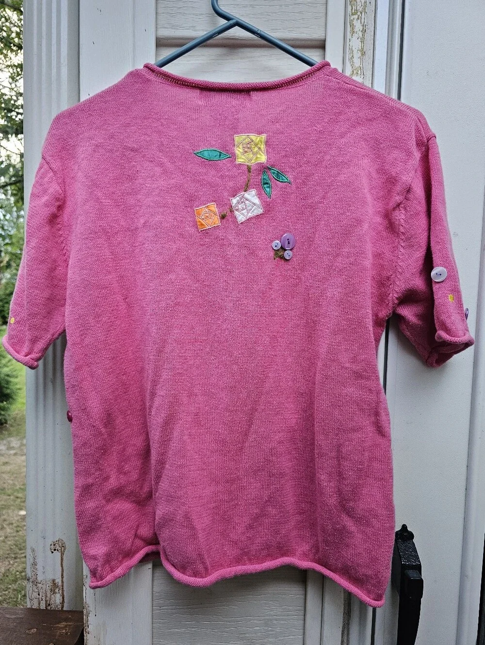Whimsical Embellished Insect Pink Knit Sweater Short Sleeve Snail Mushroom 90s‎